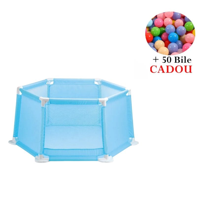 Tarc de Joaca Hexagonal 50x50x50 Cm cu 50 de Bile Multicolore Incluse, Locul Perfect pentru Siguranta, Ideal pentru Utilizare Acasa, In Aer Liber sau in Deplasare, Albastru