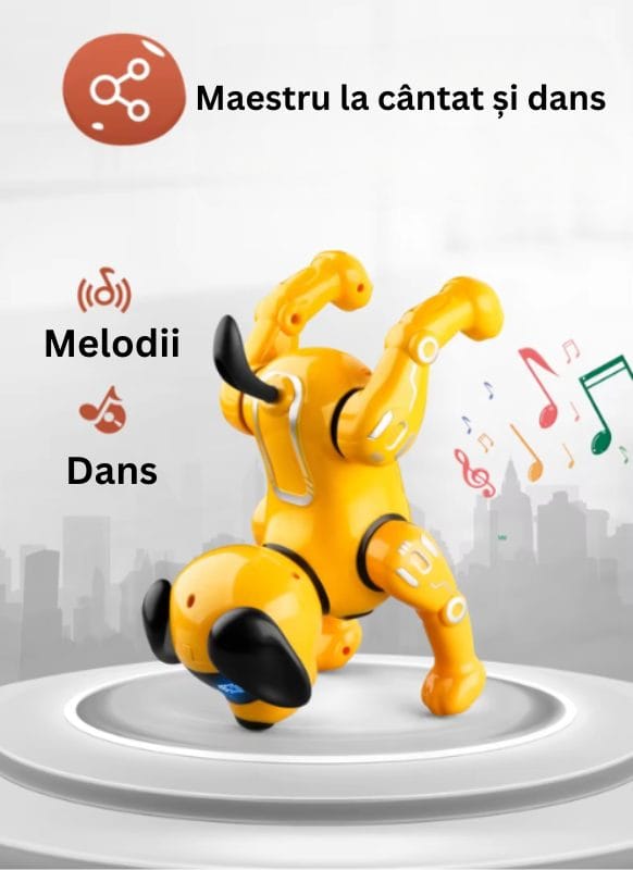 Catelus Robot Inteligent care Canta, Danseaza, Povesteste si Ajuta la Dezvoltarea Limbajului si Creativitatii, Cel mai Bun Prieten pentru Educatie si Distractie, + 3 Ani, Galben Negru