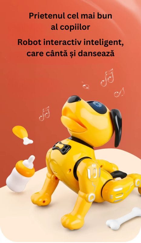 Catelus Robot Inteligent care Canta, Danseaza, Povesteste si Ajuta la Dezvoltarea Limbajului si Creativitatii, Cel mai Bun Prieten pentru Educatie si Distractie, + 3 Ani, Galben Negru