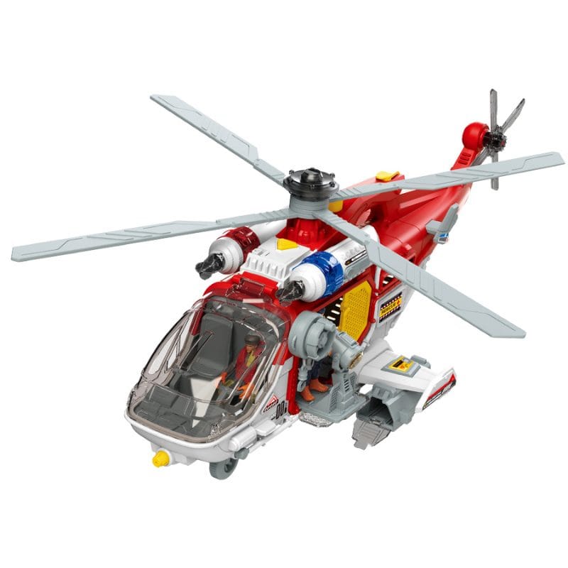 Elicopter Multifunctional cu Sunete si Lumini, Jucarie Interactiva Educativa cu Functii Realiste, Accesorii de Salvare si Lansator Masinute pentru Copii Imaginativi, 56x17x22 Cm, + 3 Ani