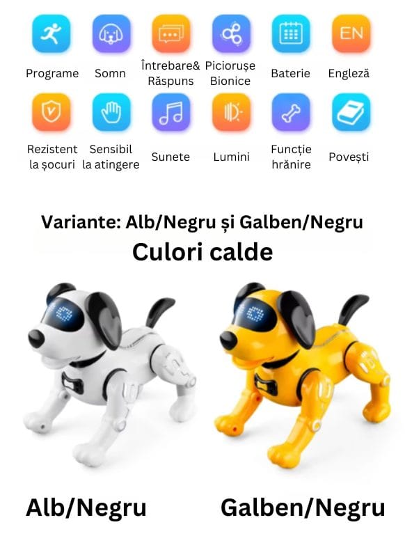 Catelus Robot Inteligent care Canta, Danseaza, Povesteste si Ajuta la Dezvoltarea Limbajului si Creativitatii, Cel mai Bun Prieten pentru Educatie si Distractie, + 3 Ani, Galben Negru