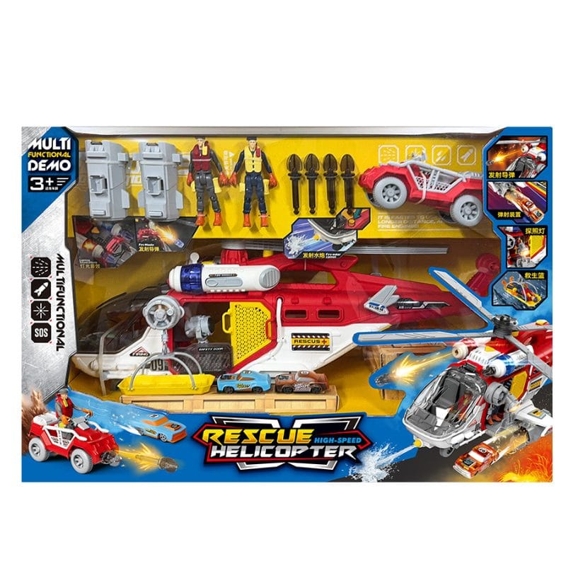 Elicopter Multifunctional cu Sunete si Lumini, Jucarie Interactiva Educativa cu Functii Realiste, Accesorii de Salvare si Lansator Masinute pentru Copii Imaginativi, 56x17x22 Cm, + 3 Ani