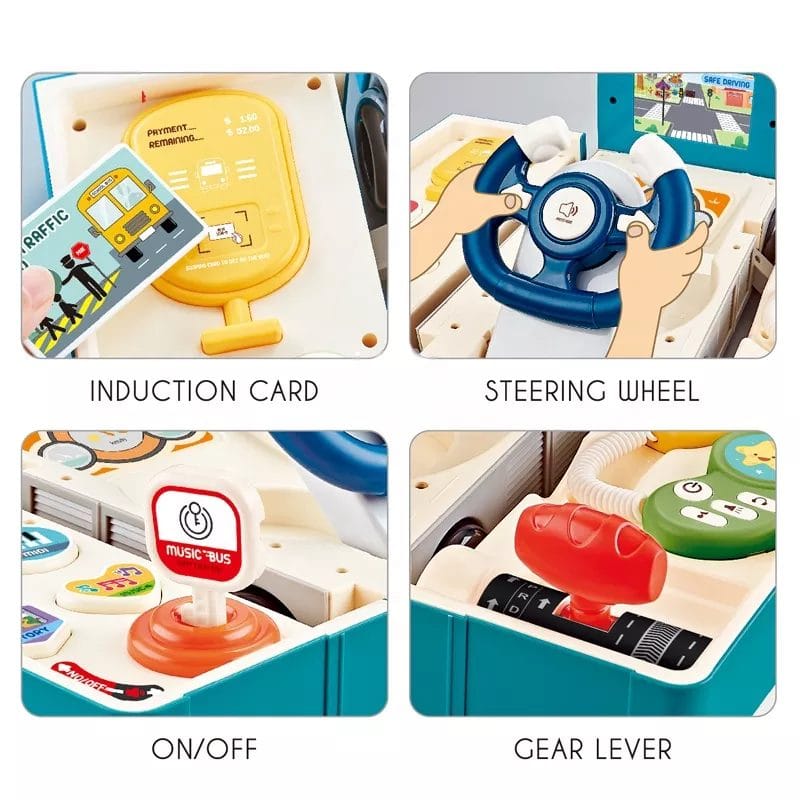 Resigilat - Jucarie Interactiva, Autobuz, Sunete si Lumini, 2 in 1, Simulator de Condus, 16 Functii, Albastru, + 3 Ani, Utility One