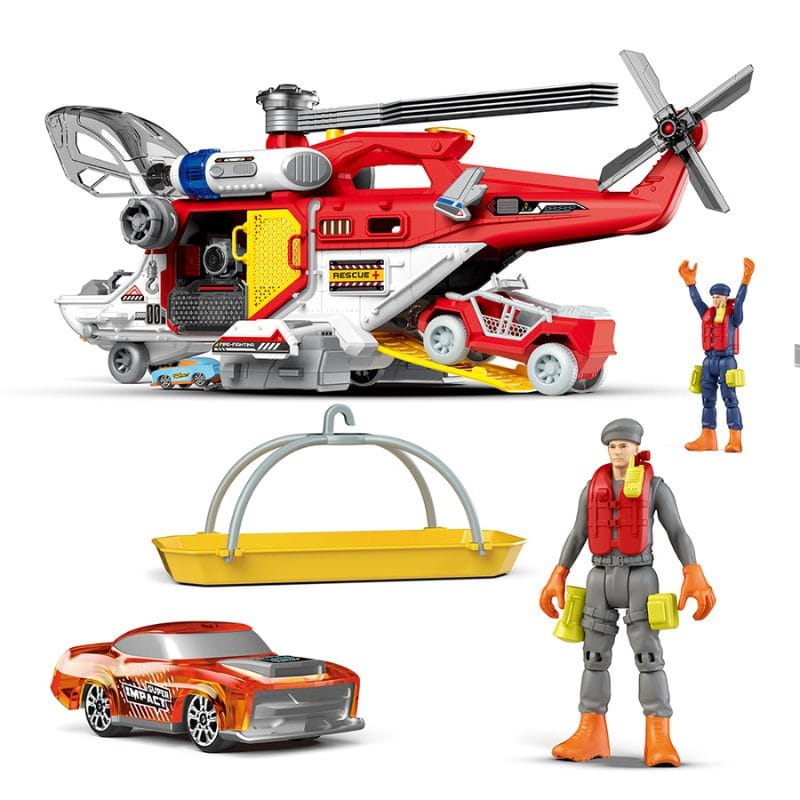 Elicopter Multifunctional cu Sunete si Lumini, Jucarie Interactiva Educativa cu Functii Realiste, Accesorii de Salvare si Lansator Masinute pentru Copii Imaginativi, 56x17x22 Cm, + 3 Ani