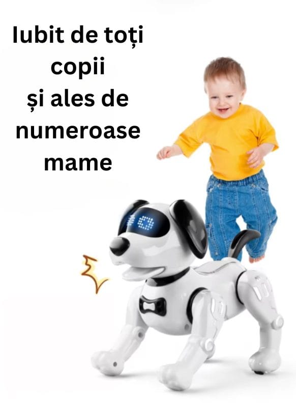 Catelus Robot Inteligent care Canta, Danseaza, Povesteste si Ajuta la Dezvoltarea Limbajului si Creativitatii, Cel mai Bun Prieten pentru Educatie si Distractie, + 3 Ani, Galben Negru