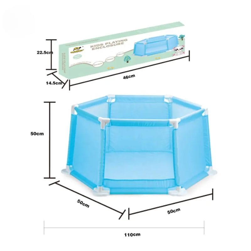 Tarc de Joaca Hexagonal 50x50x50 Cm cu 50 de Bile Multicolore Incluse, Locul Perfect pentru Siguranta, Ideal pentru Utilizare Acasa, In Aer Liber sau in Deplasare, Albastru