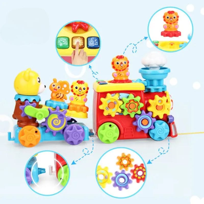 Trenulet Educativ Interactiv, Muzica si Efect de Abur, Dezvolta coordonarea, Creativitatea si Abilitatile Cognitive, Jucarie STEM cu Design Colorat si Piese Detasabile, + 2 Ani