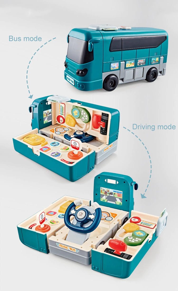 Resigilat - Jucarie Interactiva, Autobuz, Sunete si Lumini, 2 in 1, Simulator de Condus, 16 Functii, Albastru, + 3 Ani, Utility One