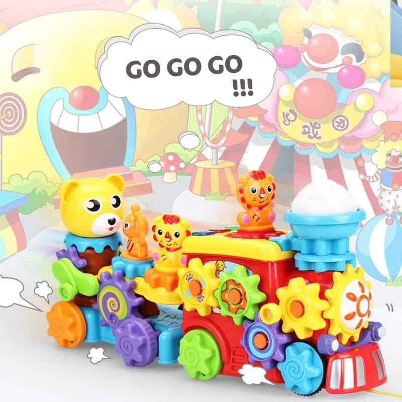 Trenulet Educativ Interactiv, Muzica si Efect de Abur, Dezvolta coordonarea, Creativitatea si Abilitatile Cognitive, Jucarie STEM cu Design Colorat si Piese Detasabile, + 2 Ani