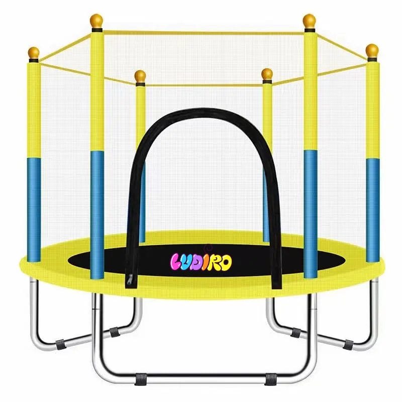 Trambulina pentru Copii 3-7 Ani LUDIRO, Plasa de Siguranta, Diametru 140 Cm, Inaltime 125 Cm, Joaca Distractiva pentru Interior si Exterior, Galben
