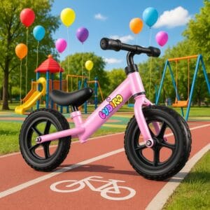 Bicicleta de Echilibru fara Pedale LUDIRO pentru Copii intre 2-5 Ani, Reglabila pe Inaltime, Rotire Ghidon 360 Grade, Roti din Polimer Antisoc Diametru 30 Cm, Cadru Metalic, Roz