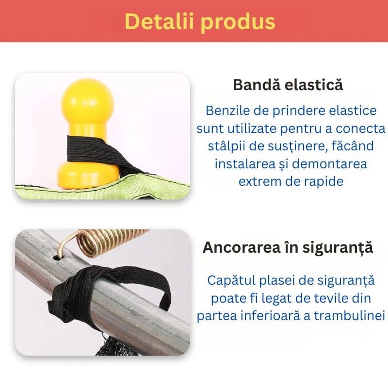 Trambulina pentru Copii 3-7 Ani LUDIRO, Plasa de Siguranta, Diametru 140 Cm, Inaltime 125 Cm, Joaca Distractiva pentru Interior si Exterior, Galben