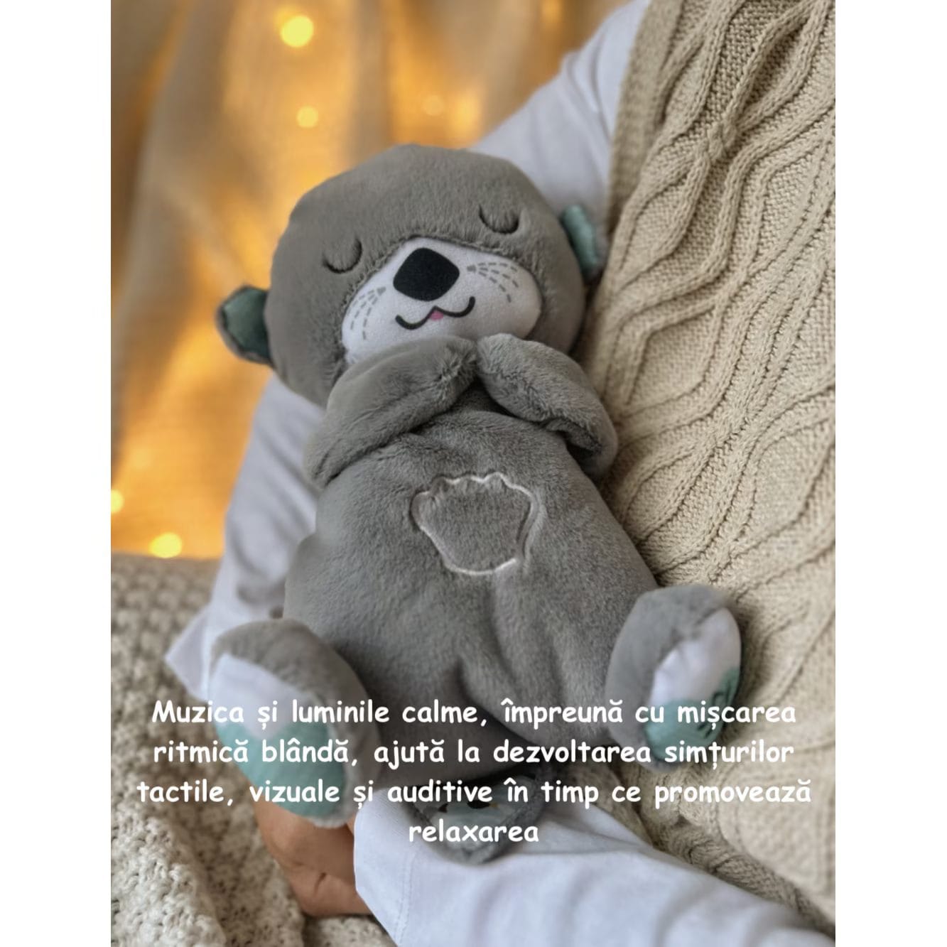 Resigilat - Ursulet de Plus Interactiv cu Efecte Luminoase si Muzicale, Functie de Imitare a Respiratiei, Jucarie Ideala pentru Imbunatatirea Somnului, Gri, + 1 An, Utility One