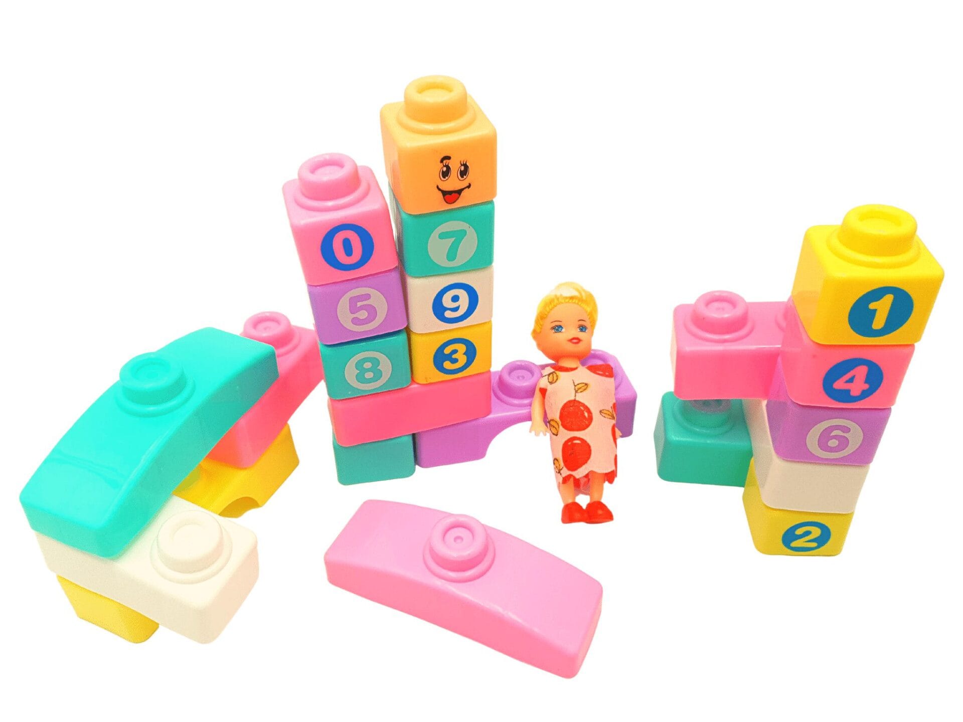Set de Constructie Cuburi cu Cifre si Figurina Fetita, Multicolor, 23 de Piese, +3 ani