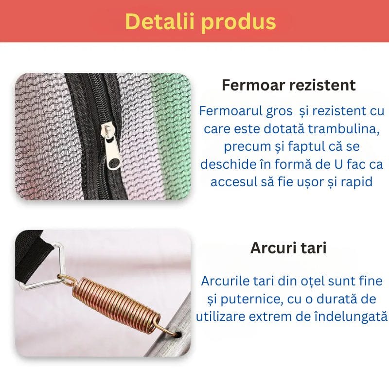 Trambulina pentru Copii 3-7 Ani LUDIRO, Plasa de Siguranta, Diametru 140 Cm, Inaltime 125 Cm, Joaca Distractiva pentru Interior si Exterior, Galben