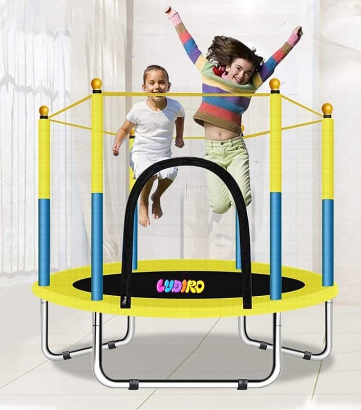 Trambulina pentru Copii 3-7 Ani LUDIRO, Plasa de Siguranta, Diametru 140 Cm, Inaltime 125 Cm, Joaca Distractiva pentru Interior si Exterior, Galben