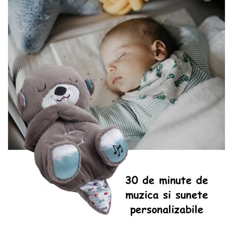 Resigilat - Ursulet de Plus Interactiv cu Efecte Luminoase si Muzicale, Functie de Imitare a Respiratiei, Jucarie Ideala pentru Imbunatatirea Somnului, Gri, + 1 An, Utility One