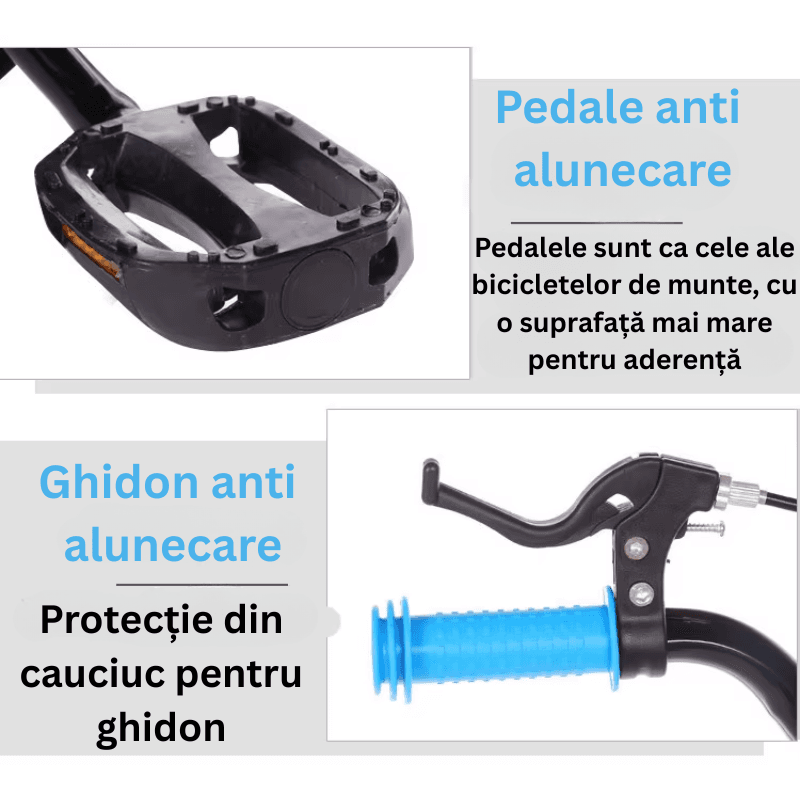 Bicicleta pentru Copii Ludiro 16 Inch, Diametru Roti 40 Cm, cu Frane Fata-Spate, Roti Ajutatoare, Cauciucuri Anti-Alunecare si Cadru din Otel, Ideala pentru Copii de 5-7 Ani, Albastru