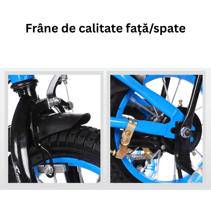 Bicicleta pentru Copii Ludiro 16 Inch, Diametru Roti 40 Cm, cu Frane Fata-Spate, Roti Ajutatoare, Cauciucuri Anti-Alunecare si Cadru din Otel, Ideala pentru Copii de 5-7 Ani, Albastru