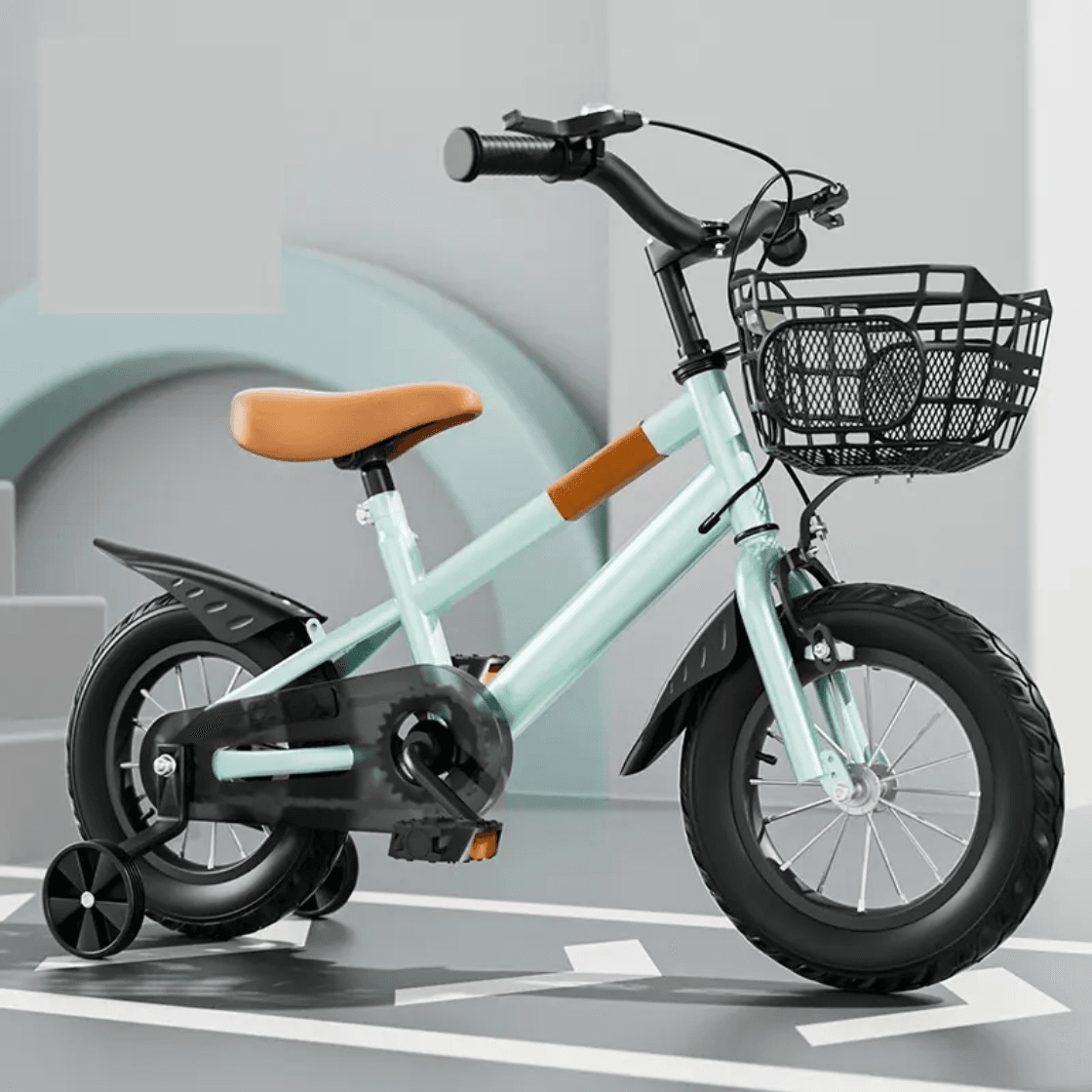 Bicicleta pentru Copii Ludiro 18 Inch, Diametru Roti 45 Cm, cu Frane Fata-Spate, Roti Ajutatoare, Cauciucuri Anti-Alunecare si Cadru din Otel, Cos Metalic, Ideala pentru Copii de 7-10 Ani, Turcoaz