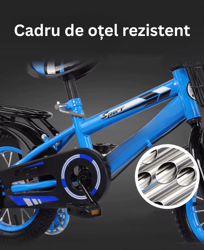 Bicicleta pentru Copii Ludiro 16 Inch, Diametru Roti 40 Cm, cu Frane Fata-Spate, Roti Ajutatoare, Cauciucuri Anti-Alunecare si Cadru din Otel, Ideala pentru Copii de 5-7 Ani, Albastru