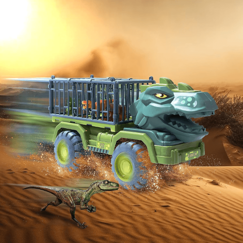 Camion Dinozaur Ludiro cu 6 Dinozauri si Cusca Rabatabila, 35x15x20cm