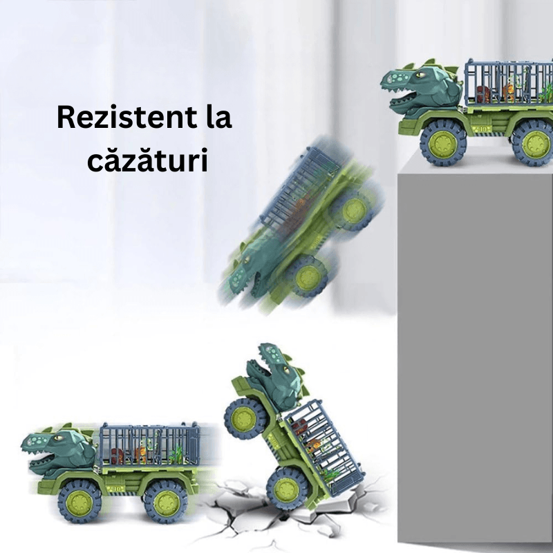 Camion Dinozaur Ludiro cu 6 Dinozauri si Cusca Rabatabila, 35x15x20cm