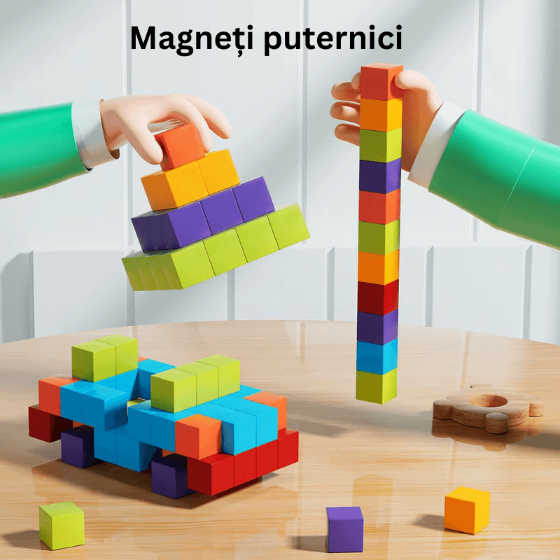 Set Cuburi Magnetice Educative 3D Ludiro, 96 Piese pentru Creativitate, Logica si Dezvoltare STEM