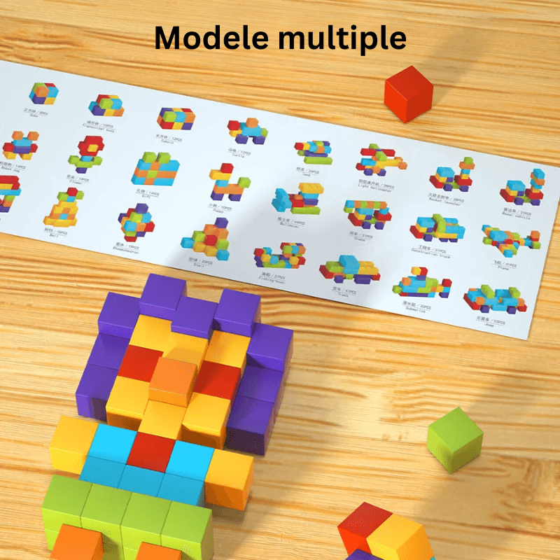 Set Cuburi Magnetice Educative 3D Ludiro, 96 Piese pentru Creativitate, Logica si Dezvoltare STEM