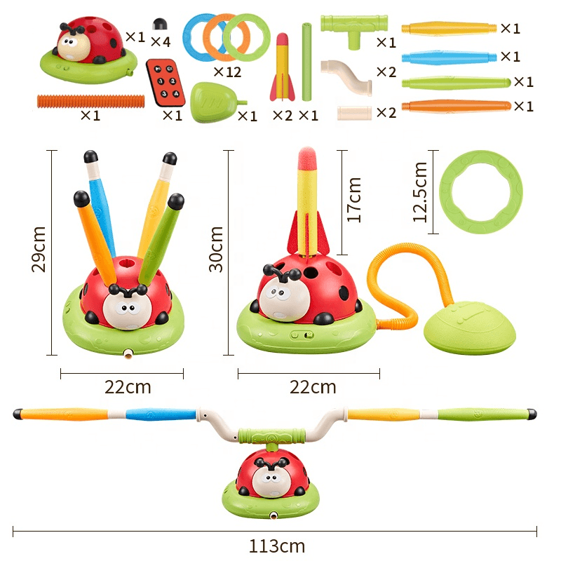 Buburuza Interactiva 3 in 1, Coarda de Sarit, Aruncare Inele si Lansator Rachete, Cu Telecomanda