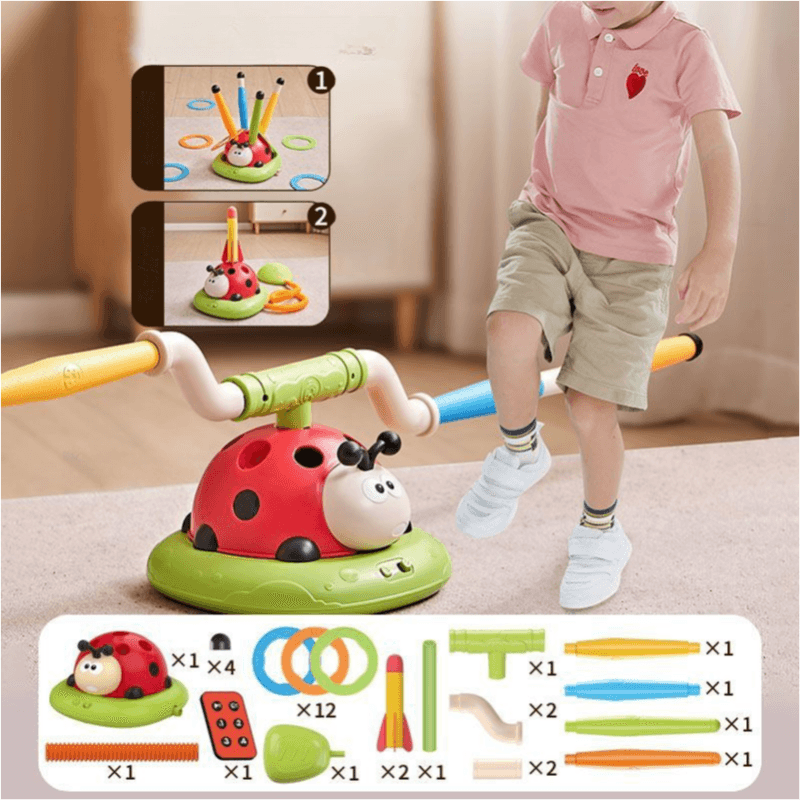 Buburuza Interactiva 3 in 1, Coarda de Sarit, Aruncare Inele si Lansator Rachete, Cu Telecomanda