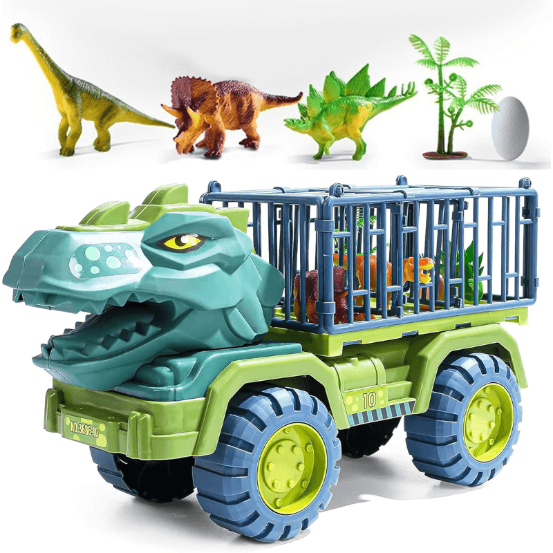 Camion Dinozaur Ludiro cu 6 Dinozauri si Cusca Rabatabila, 35x15x20cm