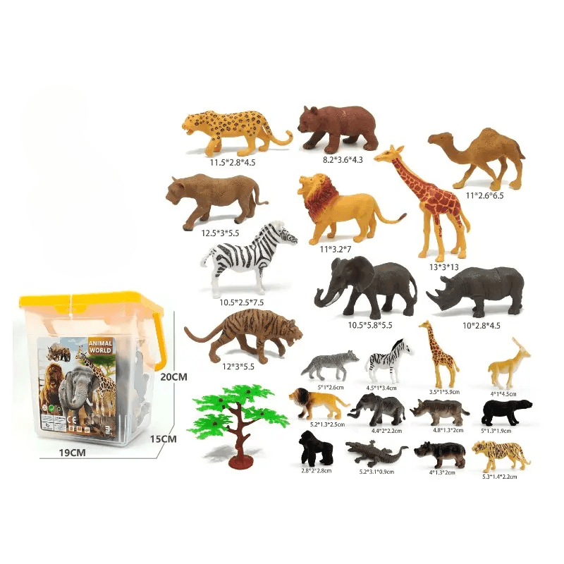 Set Educativ LUDIRO cu 23 de Animale Salbatice si Copac, Figurine Realiste pentru Copii, cu Dimensiuni Variate si Cutie de Depozitare, Invatare prin Joaca Activa