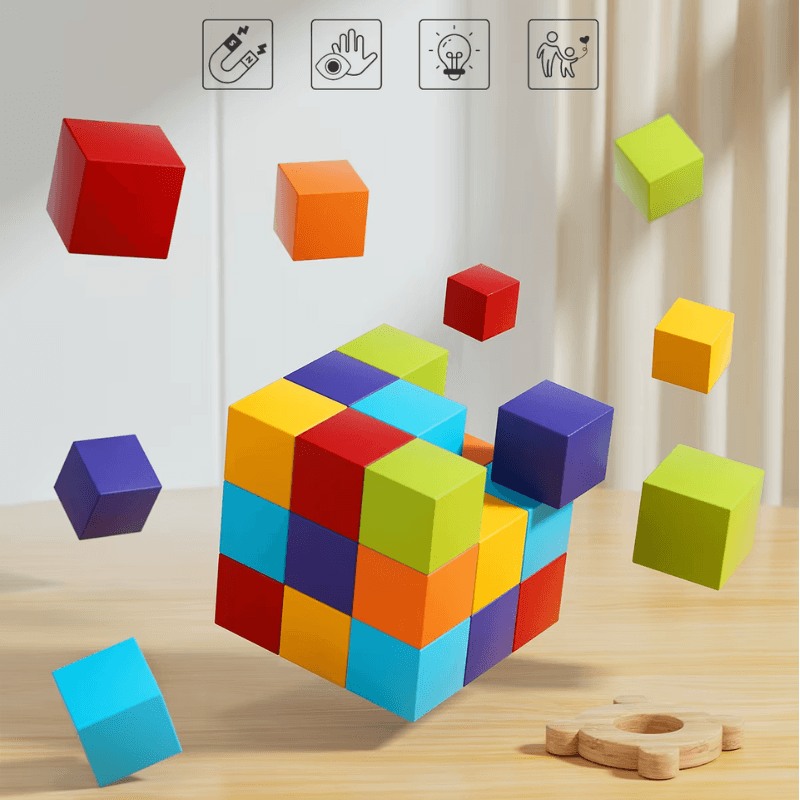 Set Cuburi Magnetice Educative 3D Ludiro, 96 Piese pentru Creativitate, Logica si Dezvoltare STEM