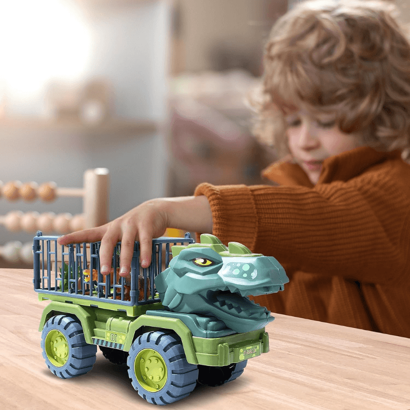 Camion Dinozaur Ludiro cu 6 Dinozauri si Cusca Rabatabila, 35x15x20cm