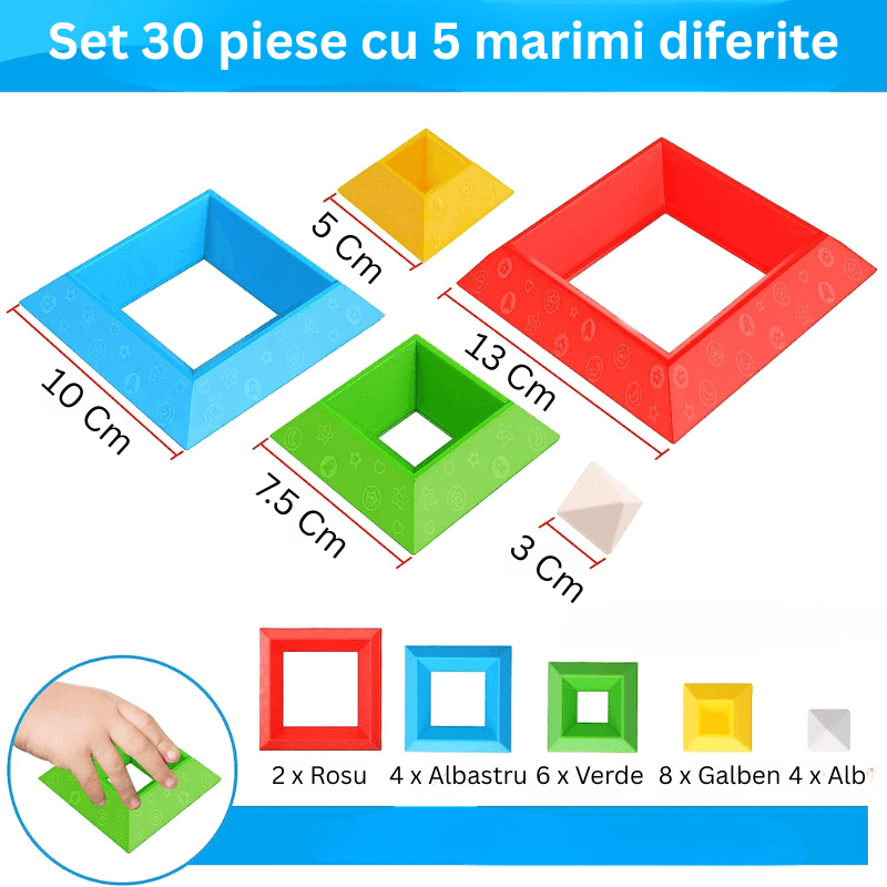 Set 30 Piese Colorate de Stivuit pentru Copii 1-5, Jucarie Educationala STEM