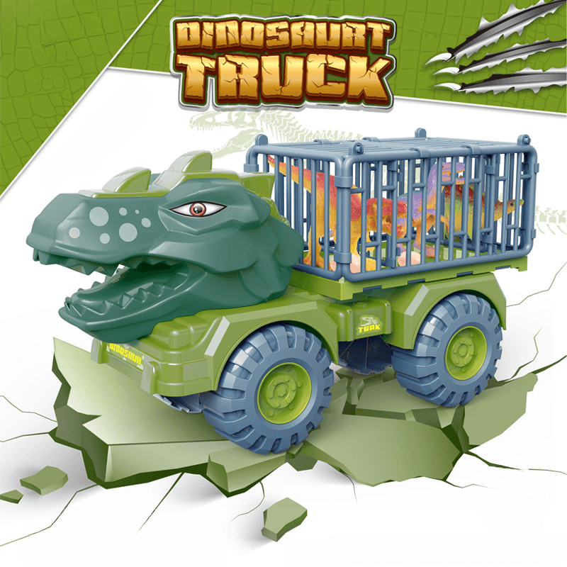 Camion Dinozaur Ludiro cu 6 Dinozauri si Cusca Rabatabila, 35x15x20cm