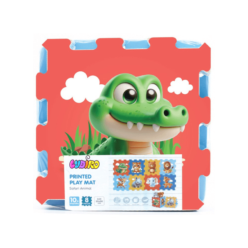 Covor Puzzle copii LUDIRO, 8 Piese cu Animalute Salbatice 30x30 Cm, Saltea Joaca din Spuma EVA Antiderapanta