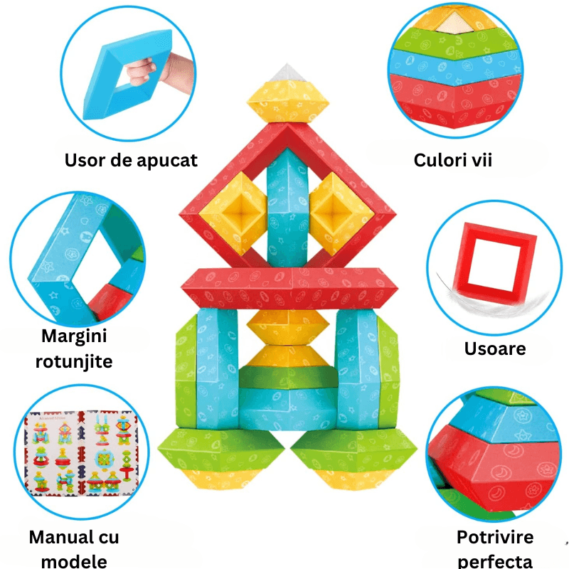 Set 30 Piese Colorate de Stivuit pentru Copii 1-5, Jucarie Educationala STEM