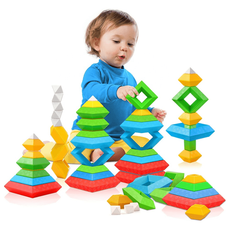 Set 30 Piese Colorate de Stivuit pentru Copii 1-5, Jucarie Educationala STEM