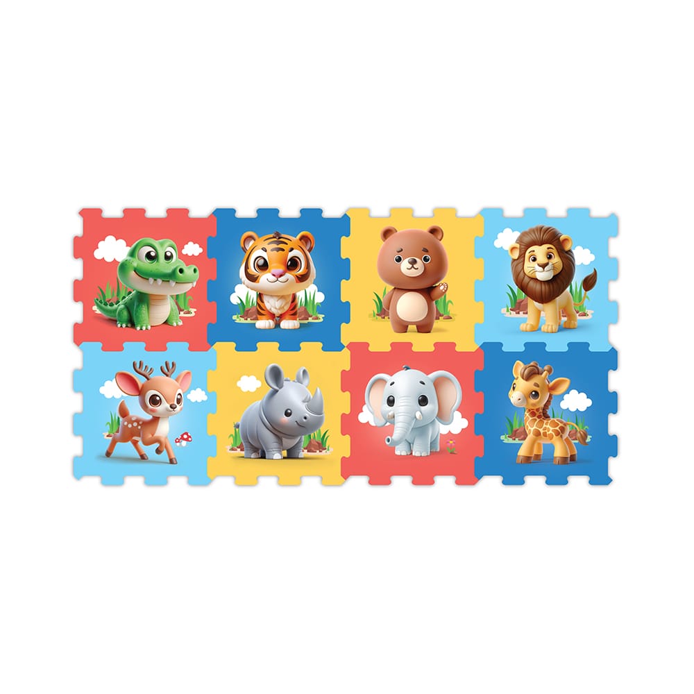 Covor Puzzle copii LUDIRO, 8 Piese cu Animalute Salbatice 30x30 Cm, Saltea Joaca din Spuma EVA Antiderapanta