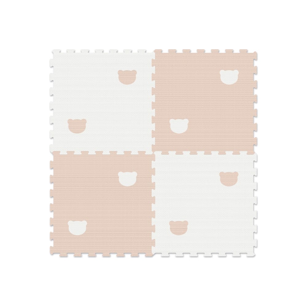 Covor Puzzle LUDIRO, 4 Piese 60x60 Cm, Spuma EVA, Protectie, Versatilitate si Siguranta pentru Orice Spatiu, Design Ursulet, Alb Bej