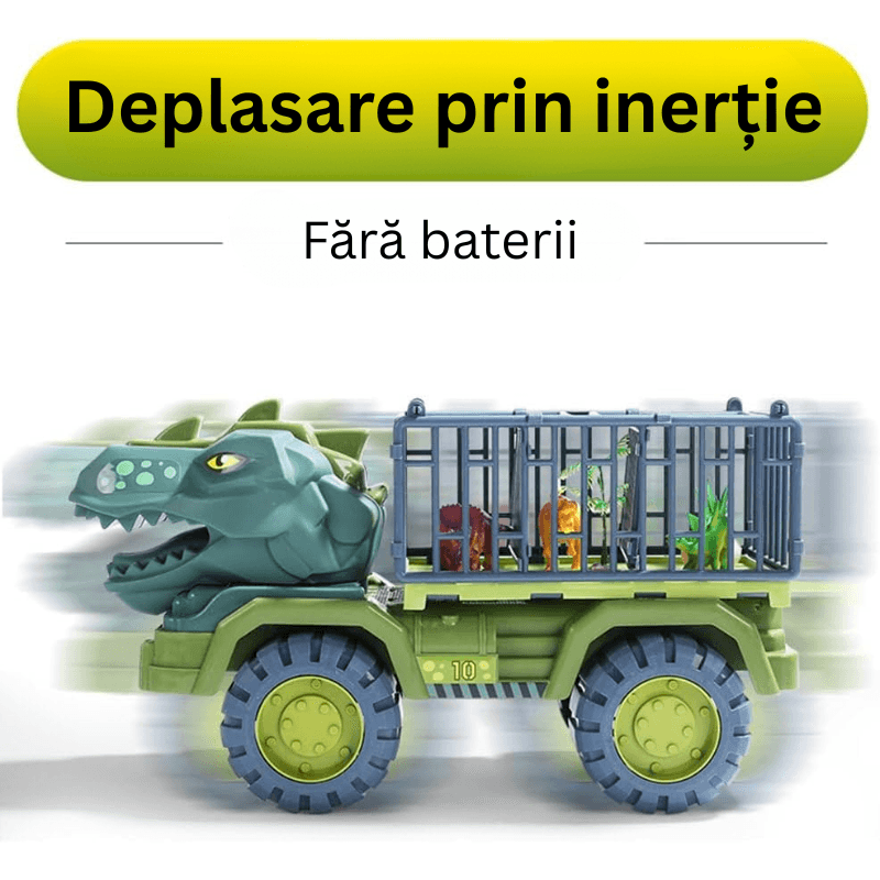Camion Dinozaur Ludiro cu 6 Dinozauri si Cusca Rabatabila, 35x15x20cm