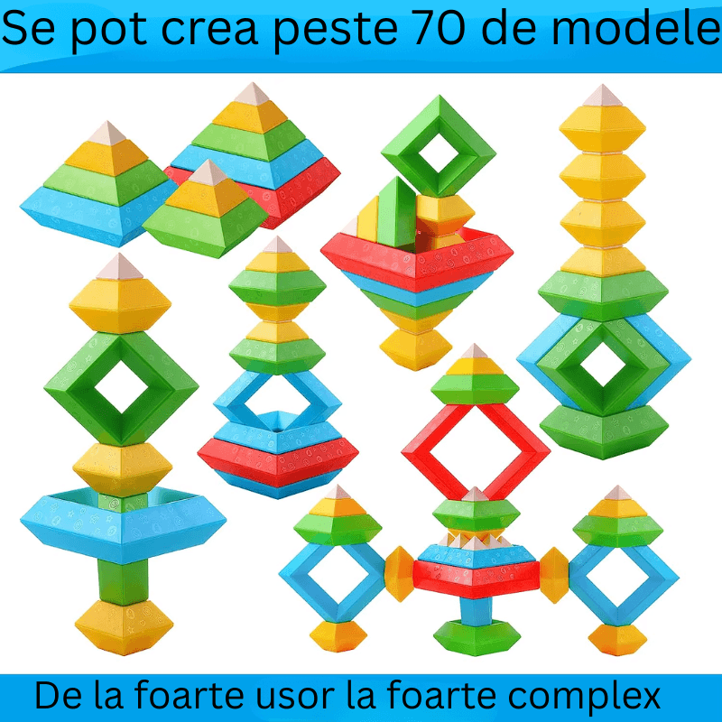 Set 30 Piese Colorate de Stivuit pentru Copii 1-5, Jucarie Educationala STEM