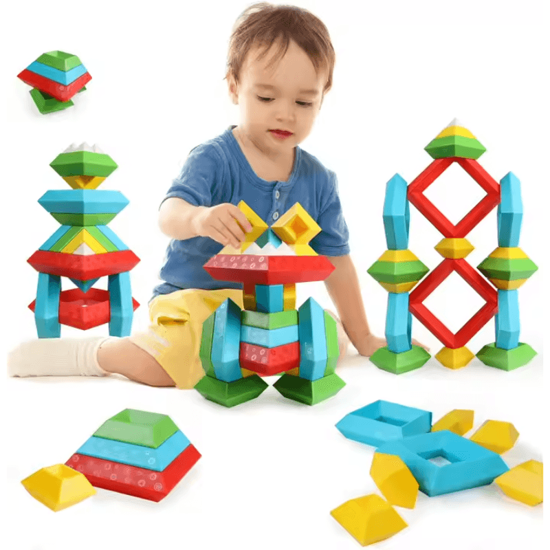 Set 30 Piese Colorate de Stivuit pentru Copii 1-5, Jucarie Educationala STEM