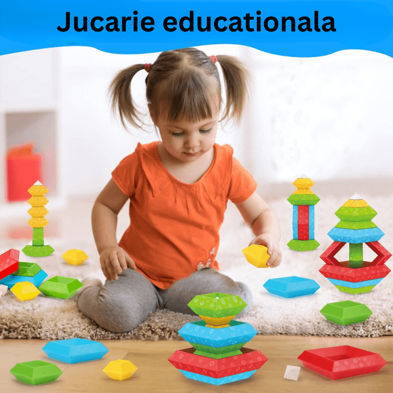 Set 30 Piese Colorate de Stivuit pentru Copii 1-5, Jucarie Educationala STEM