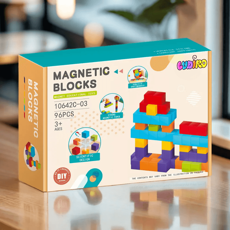 Set Cuburi Magnetice Educative 3D Ludiro, 96 Piese pentru Creativitate, Logica si Dezvoltare STEM