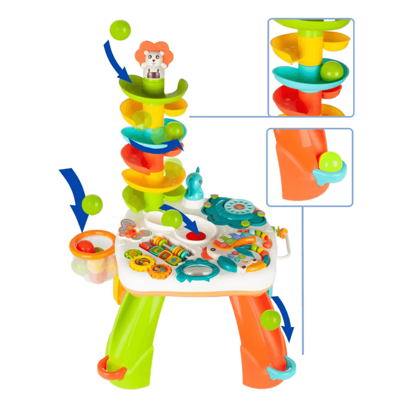 Masuta Educativa Multifunctionala cu Pian, Bile, Sunete, Lumini, Jocuri si Jucarii pentru Dentitie