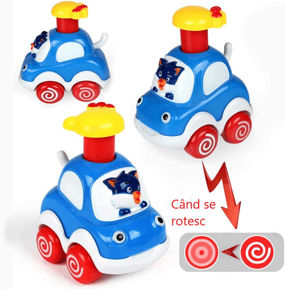 Set 4 Masinute Colorate Interactive, Apasa si Merge, 8x6x10 Cm, +18 Luni