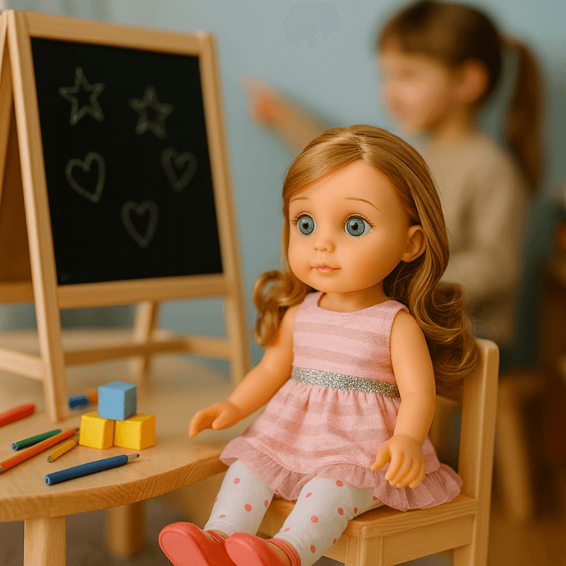 Papusa 30 Cm Ludiro, Rochita Roz, Par Lung, Dezvolta Imaginatia si Jocul de Rol, + 3 Ani